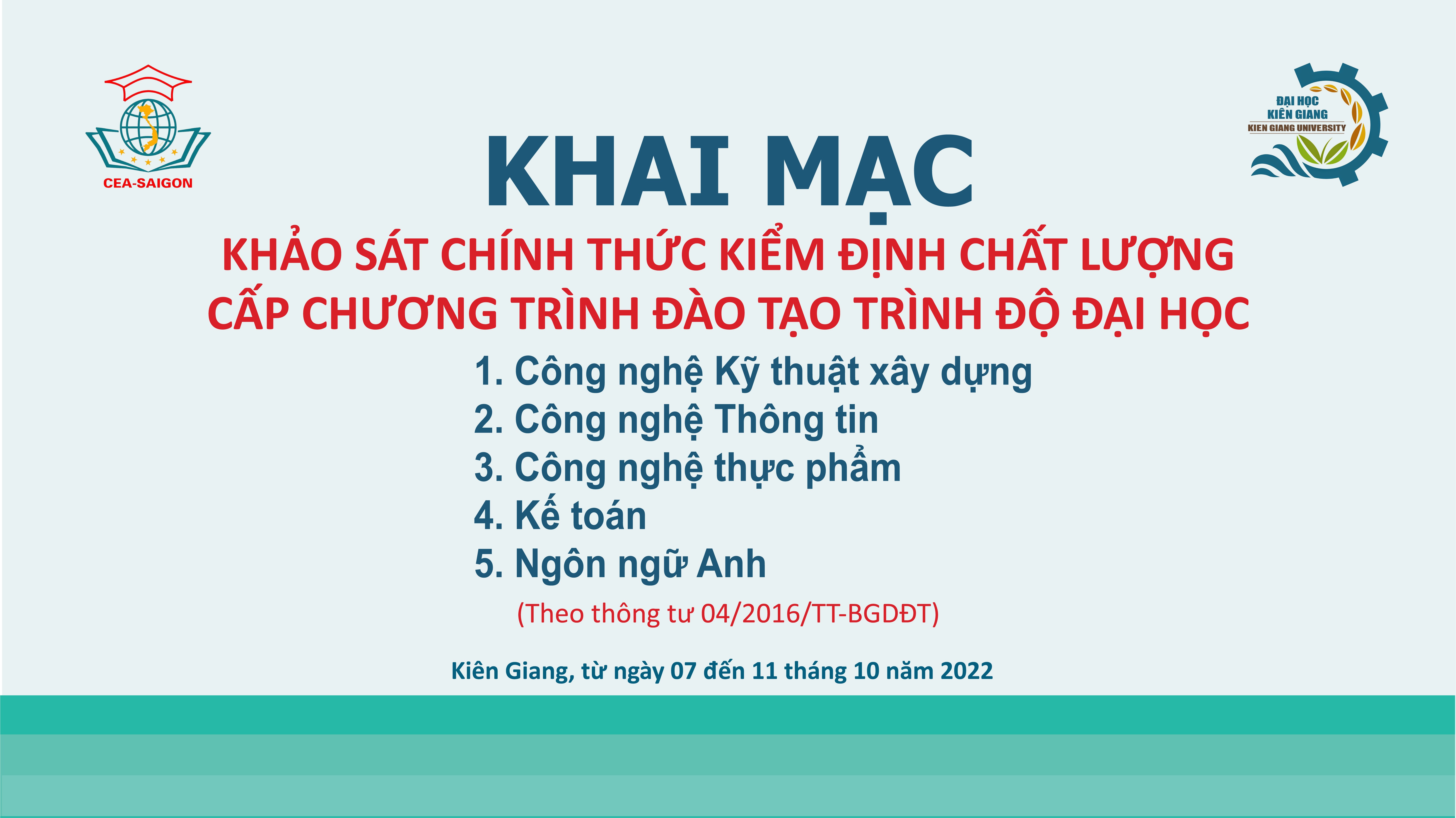 Khảo sát chính thức phục vụ Đánh giá ngoài 05 chương trình đào tạo của Trường Đại học Kiên Giang