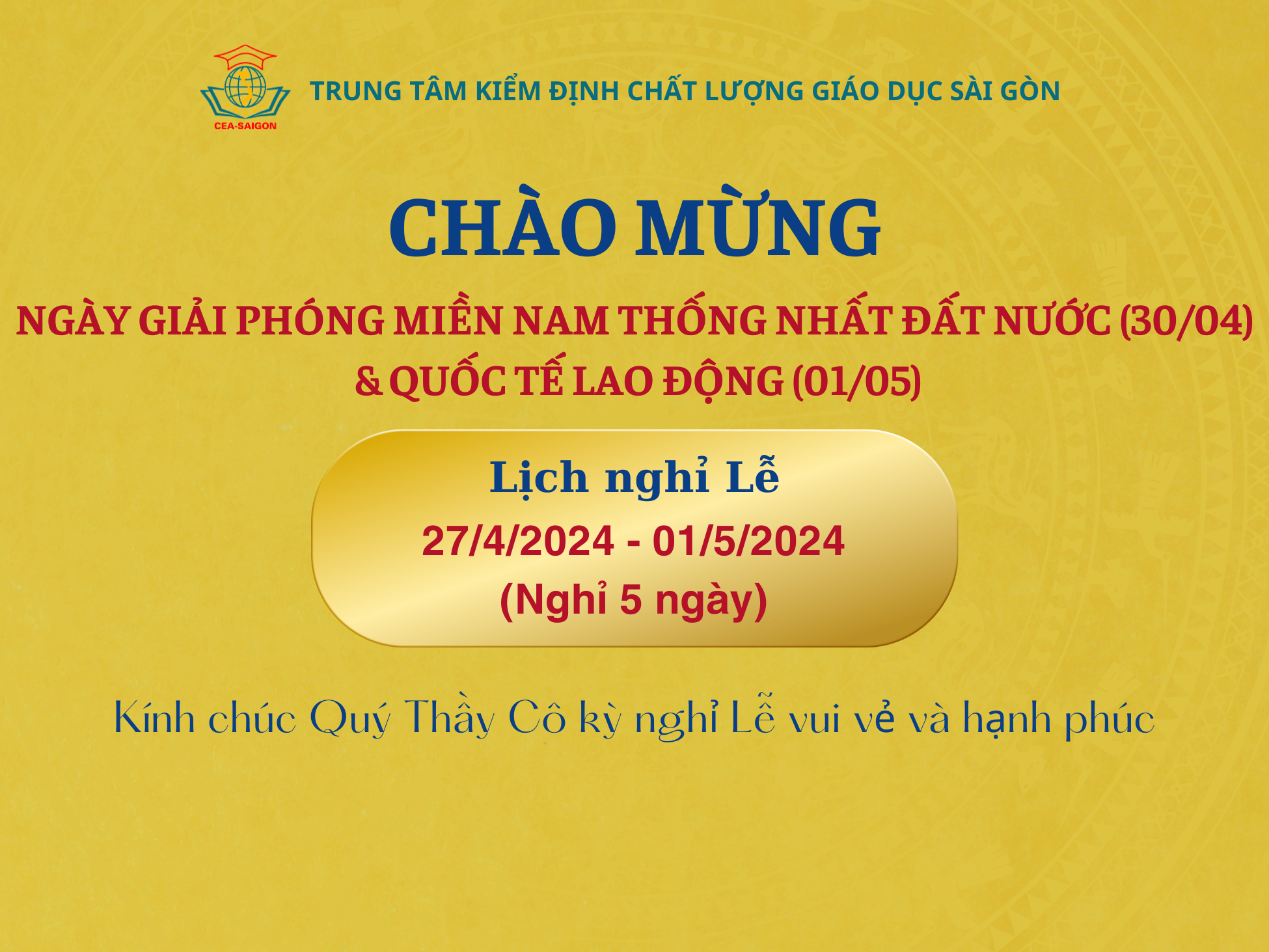 Thông báo nghỉ Lễ 30/4 và 01/5